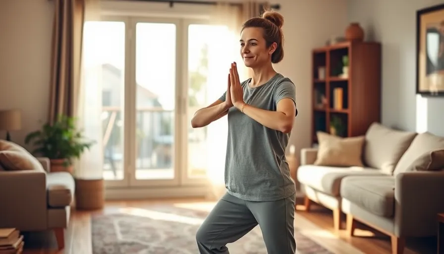 A person practising a simple qigong movement at home