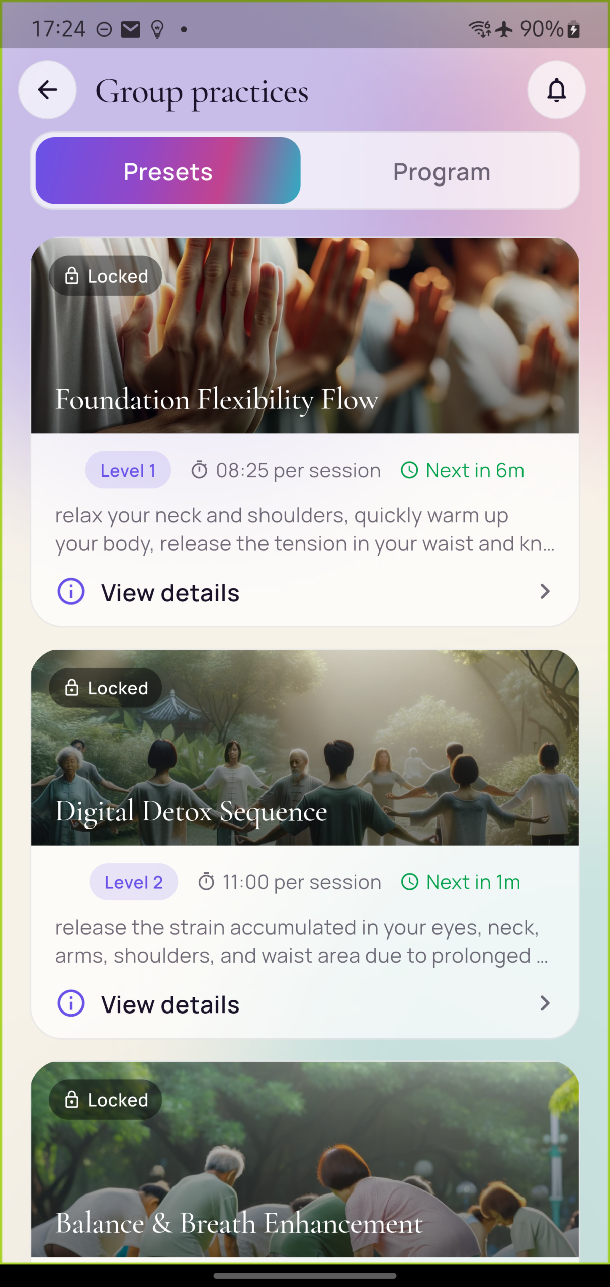 Guided group practice in the Onenergy app