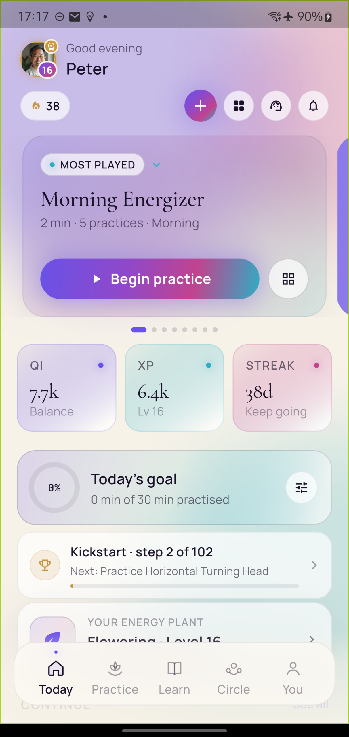 Onenergy app Today screen